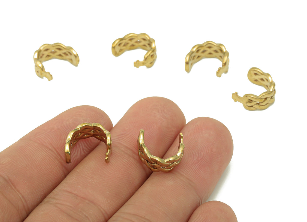 Brass Knitting Open Round C Ring - Raw Brass Huggie Hoop Earring Clip - Braid Textured Cuff Ear - Wide Earring Cuff - 13x11x1.6mm - PP8135 - DOMEDBAZAAR