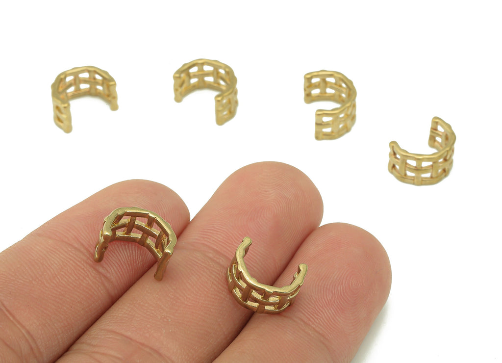 Brass Woven Open Round Ring - Raw Brass Circle Cuff Ear - Square Hollow Hoop Ear Cuff - Wide C Earring Cuff - 11.07x7.97x1.29mm - PP8137 - DOMEDBAZAAR