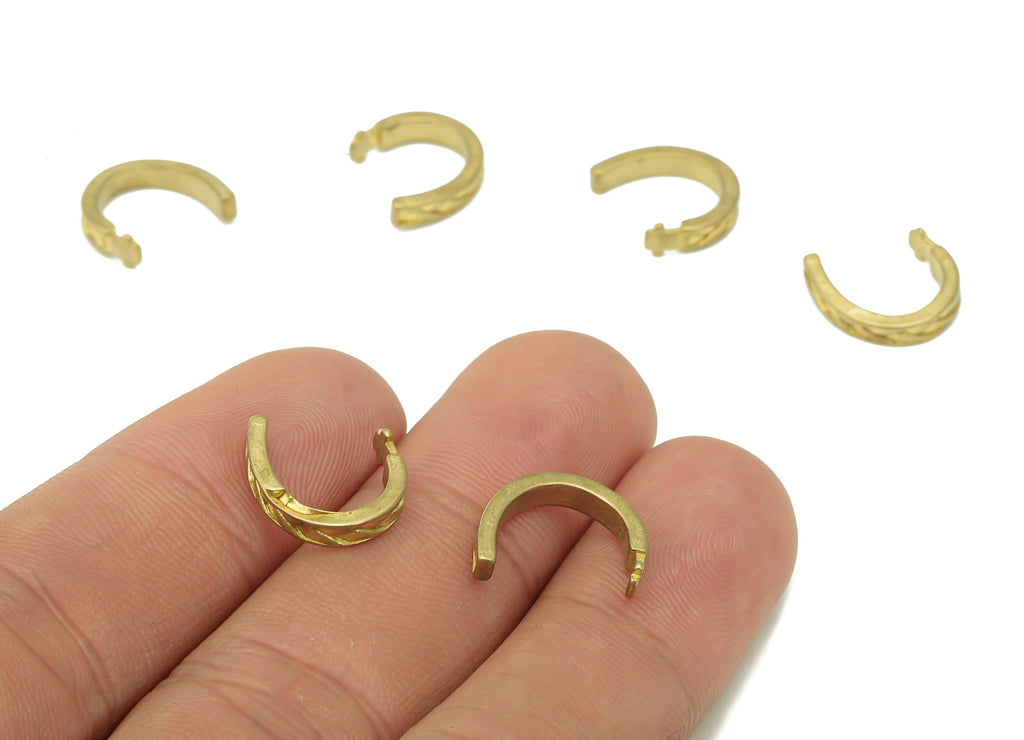 Brass Mini Open Round C Ring - Raw Brass Huggie Hoop Earring Clip - Textured Thick Earring - Semicircle Ear Cuff - 12.3x11.28x1.5mm - PP8138 - DOMEDBAZAAR
