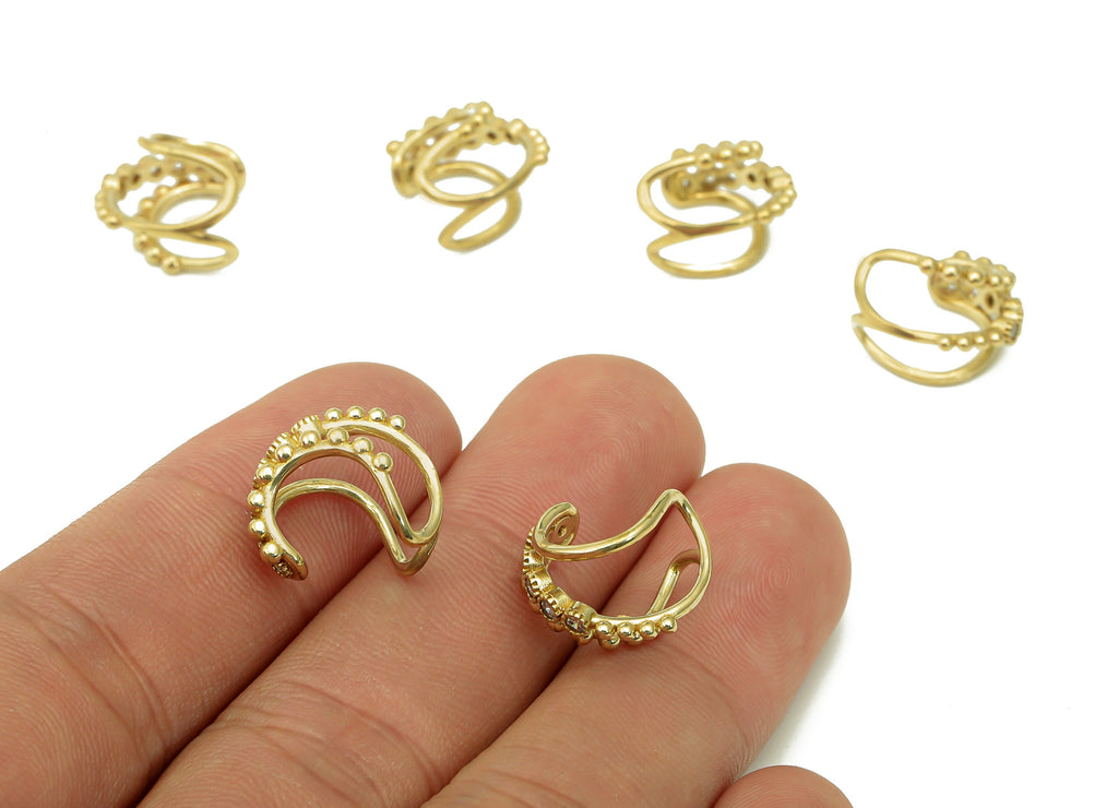 Brass Beads Open Round C Ring - Raw Brass Mini Beads With Zircon - Curved Hollow Hoop Ear Cuff - Gift For Her - 14.81x13.18x3.01mm - PP8143 - DOMEDBAZAAR