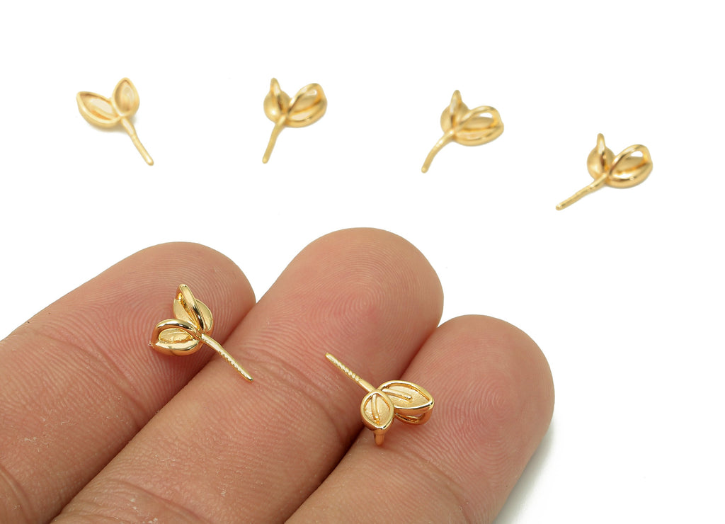 Brass Small Ears Earring Connector - Gold Mini Flower Earring With Loops - 18K Real Gold Plating - Earring Findings - 12x7.3x3.6mm - RGP5525 - DOMEDBAZAAR