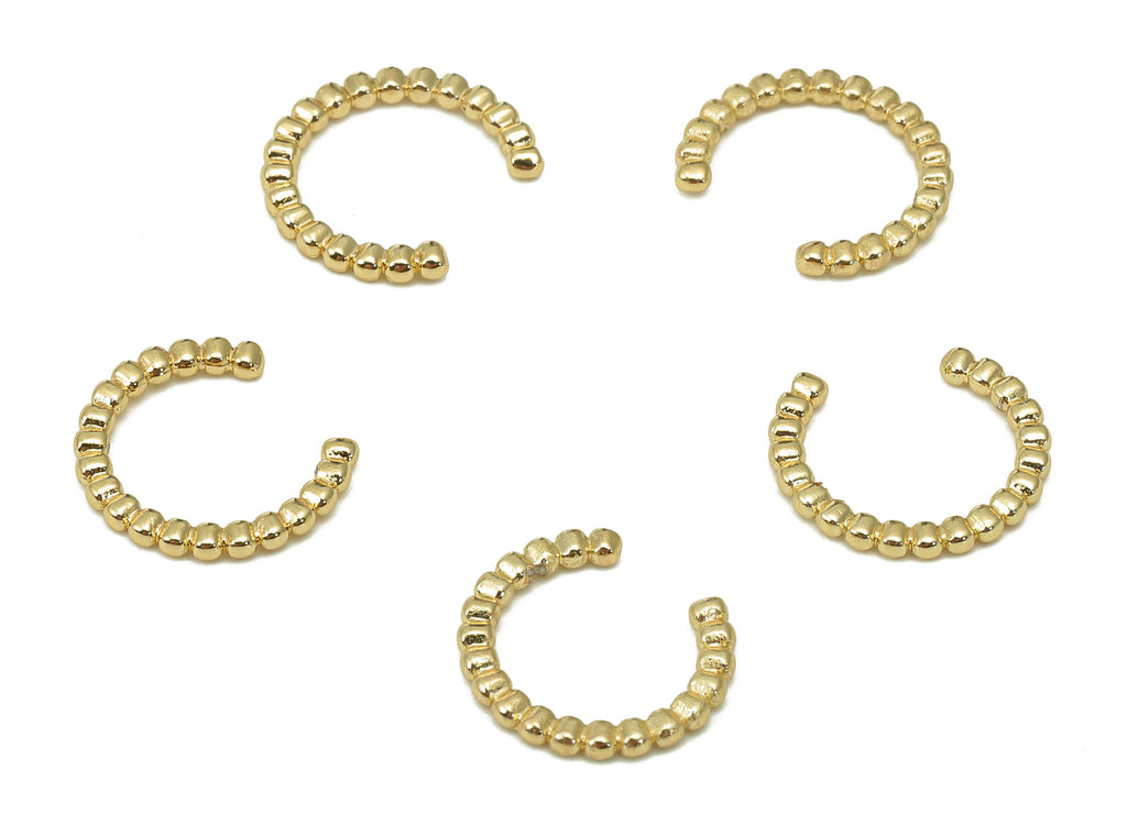 Brass Dots Open Round C Ring - Mini Spot Cartilage Earring Cuff - Septum Piercing - 18K Real Gold Plating Ear Cuff - 12.9x11.4x1.4mm-RGP5503 - DOMEDBAZAAR