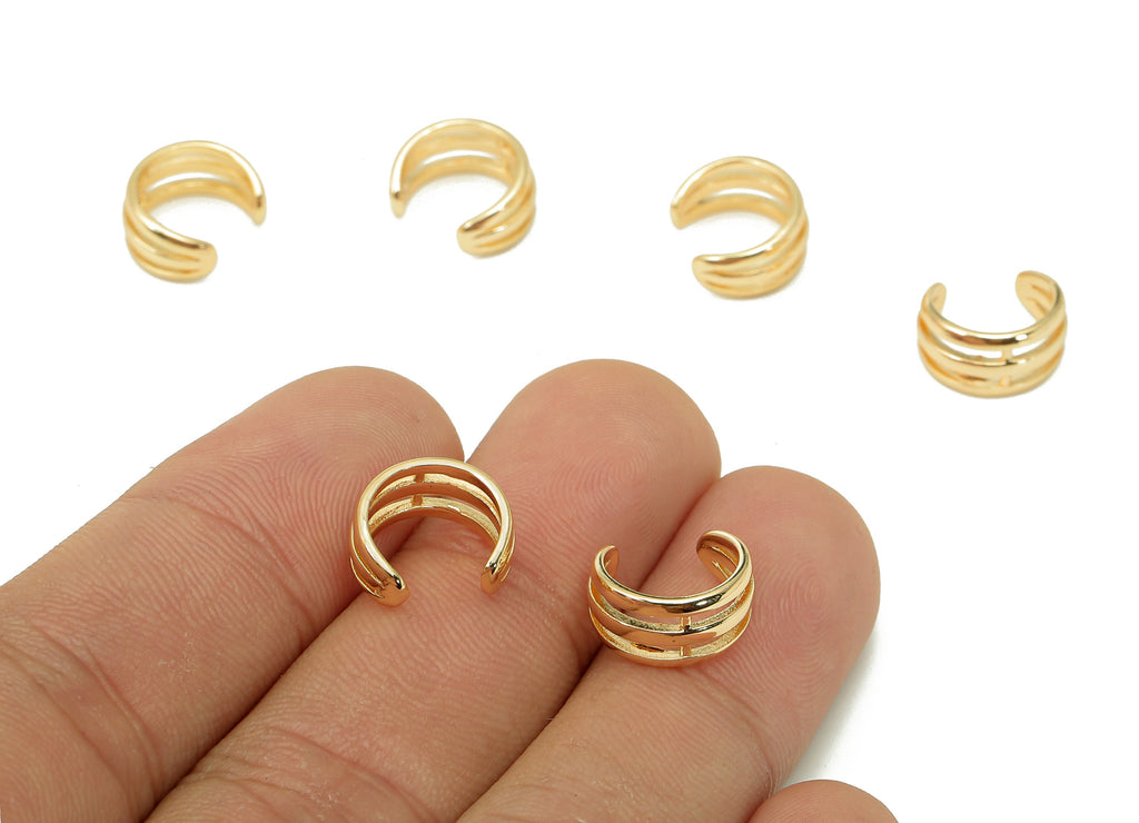 Brass Crescent Open Round C Ring - Wide Earring Cuff - Hollow Hoop Ear Cuff - 18K Real Gold Plating Cuff Ear - 11.7x10.4x1.4mm - RGP5502 - DOMEDBAZAAR