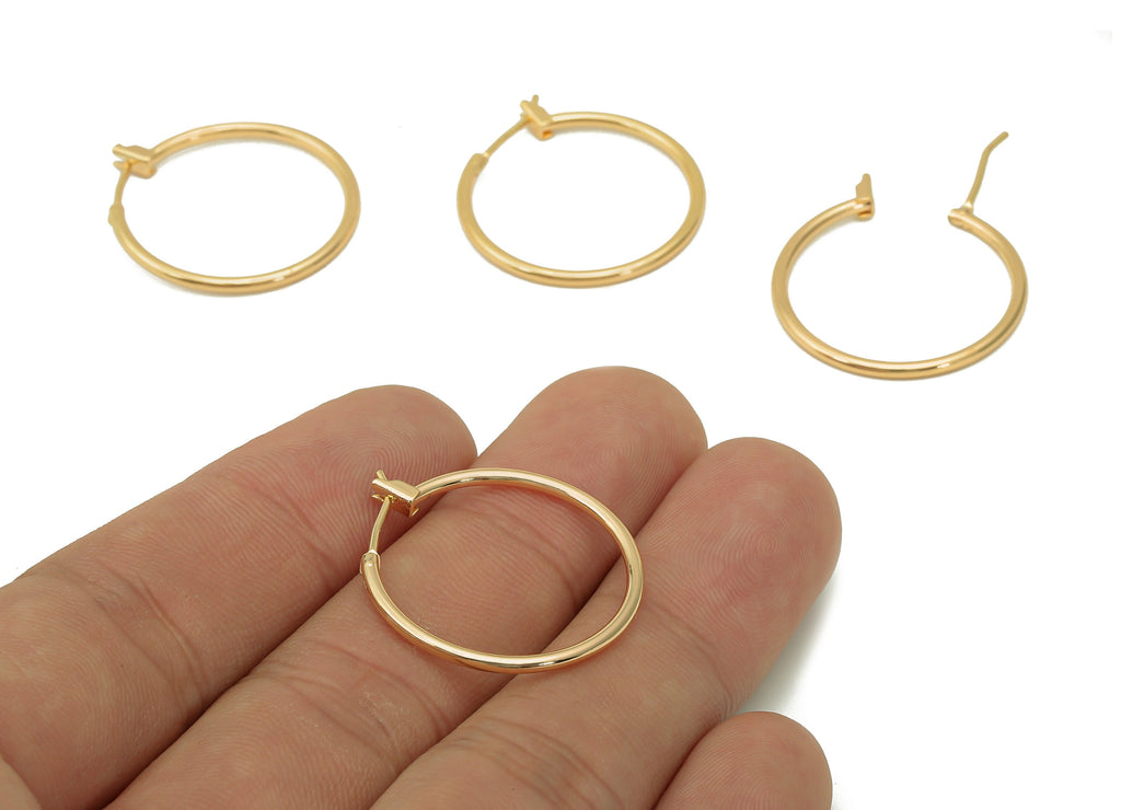 Brass Hoop Studs Earrings - Gold Simple Circle Earring Hoop - Round Earring Clasp - 18K Real Gold Plated Brass - 27.5x24.7x1.5mm - RGP5493 - DOMEDBAZAAR