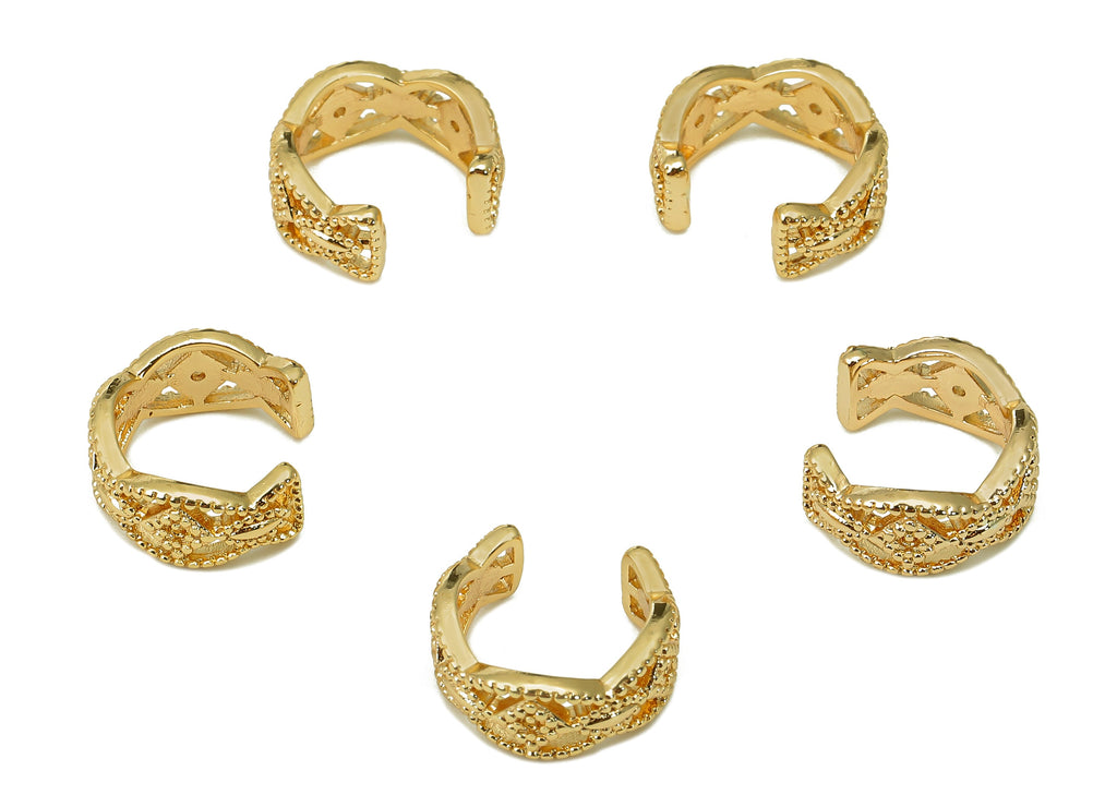 Brass Diamond Open Round C Ring - Hollow Hoop Earring Cuff - Rhombus Ear Cuff - 18K Real Gold Plated Brass - 11.94x10.98x1.37mm - RGP5467 - DOMEDBAZAAR