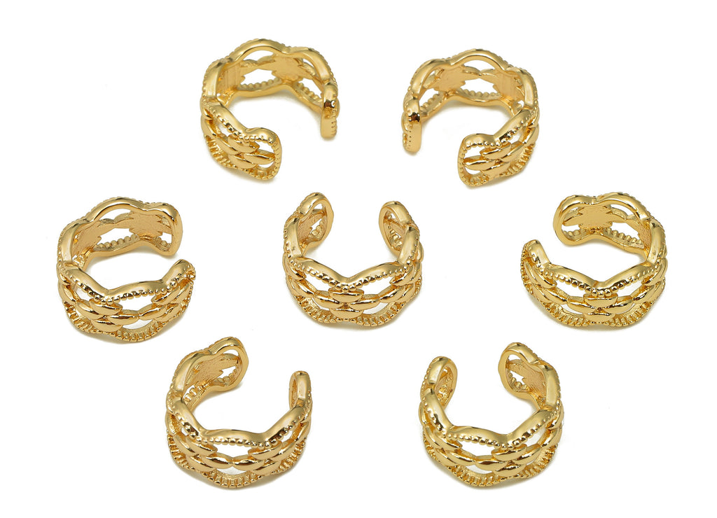 Brass Flower Open Round C Ring - Wide Hoop Hollow Ear Clip - Wavy Earring Cuff - 18K Real Gold Plating Cuff Ear - 11.52x11.3x1.2mm - RGP5469 - DOMEDBAZAAR