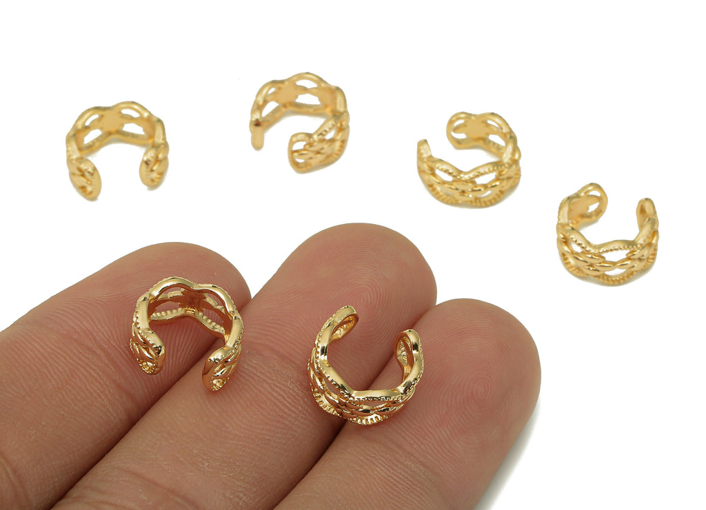 Brass Flower Open Round C Ring - Wide Hoop Hollow Ear Clip - Wavy Earring Cuff - 18K Real Gold Plating Cuff Ear - 11.52x11.3x1.2mm - RGP5469 - DOMEDBAZAAR