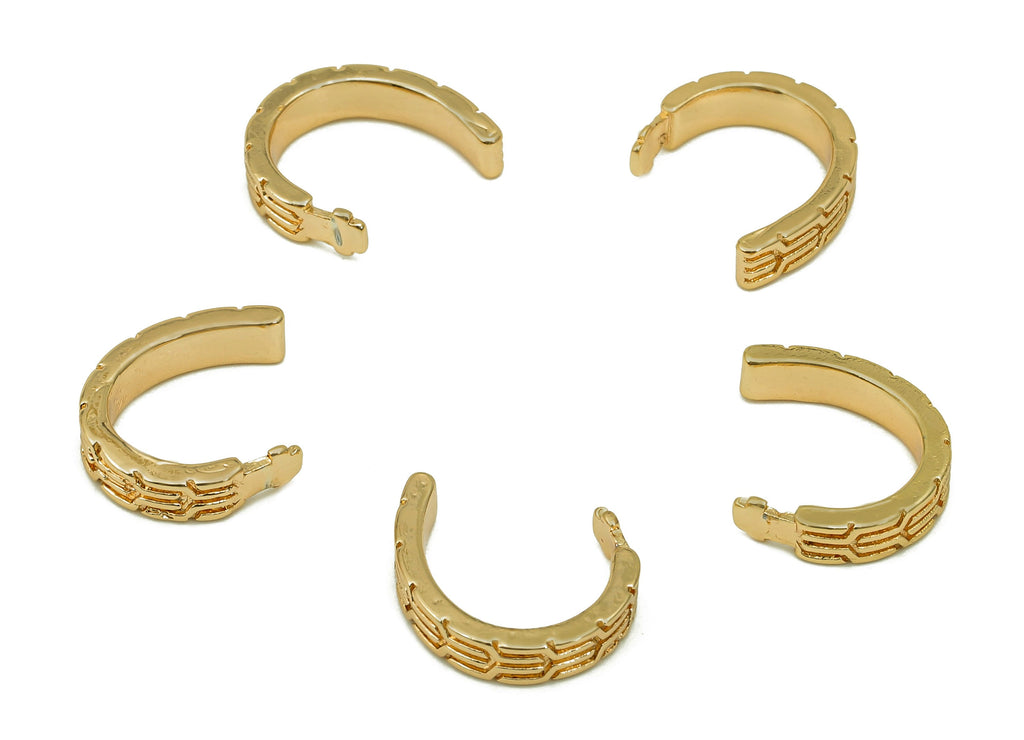 Brass Mini Open Round C Ring - Huggie Hoop Earring Clip - Textured Cuff Earring - 18K Real Gold Plating - 12.07x11.16x1.43mm - RGP5470 - DOMEDBAZAAR