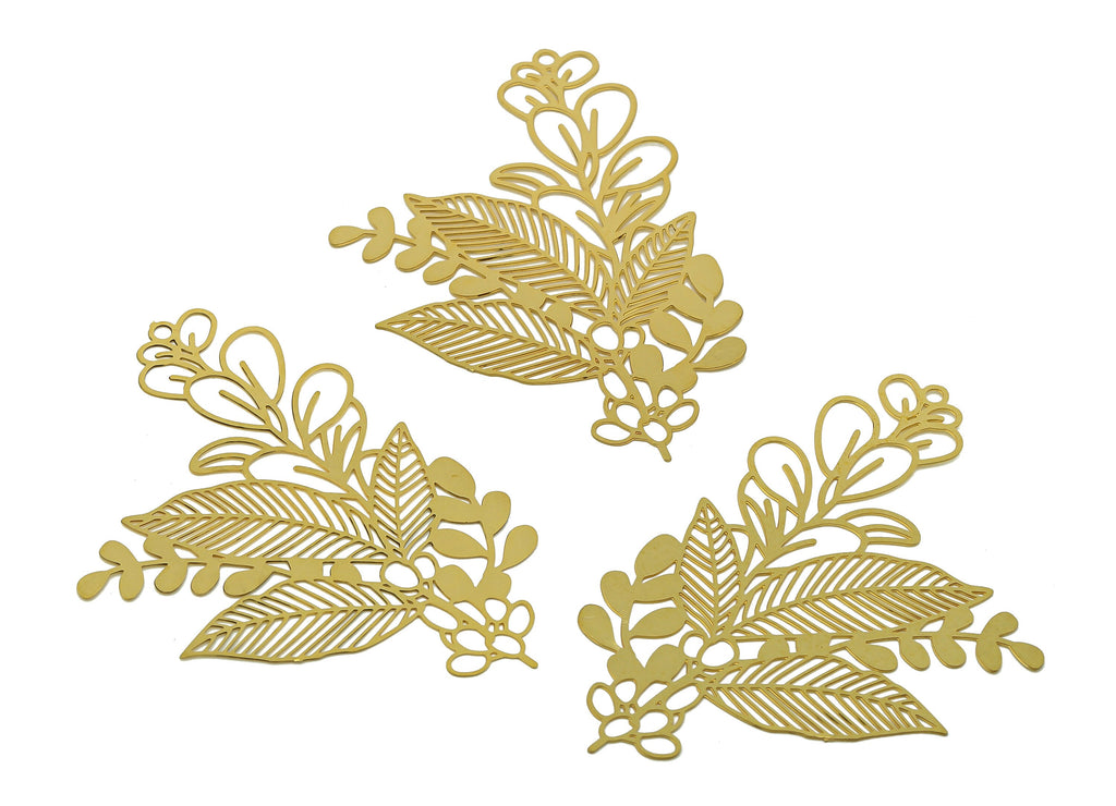 Brass Flower Leaves Earrings Charm - Raw Brass Flower Leaf Earring - Pendant With Loop - Light Thin Charms - 51.2x33.5x0.2mm - JJB7293 - DOMEDBAZAAR