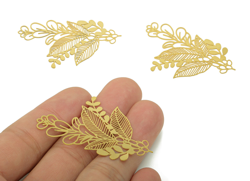 Brass Flower Leaves Earrings Charm - Raw Brass Flower Leaf Earring - Pendant With Loop - Light Thin Charms - 51.2x33.5x0.2mm - JJB7293 - DOMEDBAZAAR