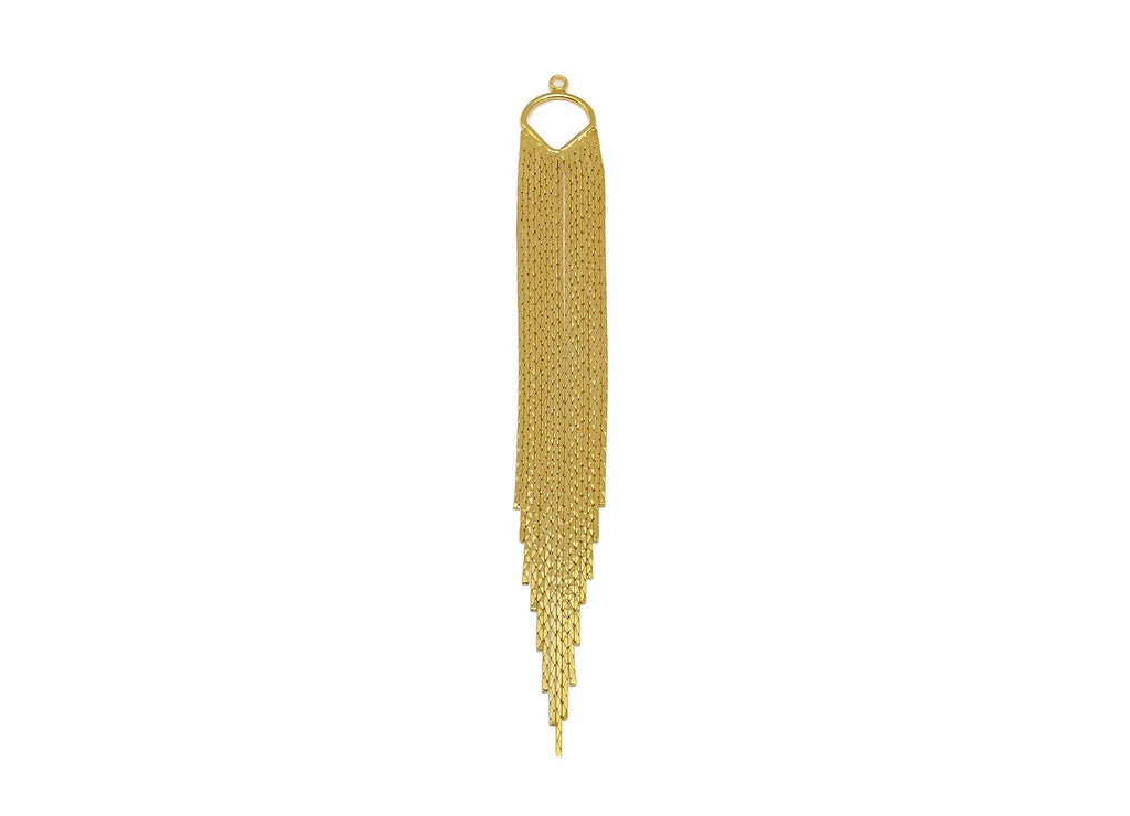 Brass Fan Snake Tassel Chain Earring - Hanging Chain Earring With Loop - Snake Chain - 18K Real Gold Plating - 115x12.3x1.2mm - RGP4723 - DOMEDBAZAAR