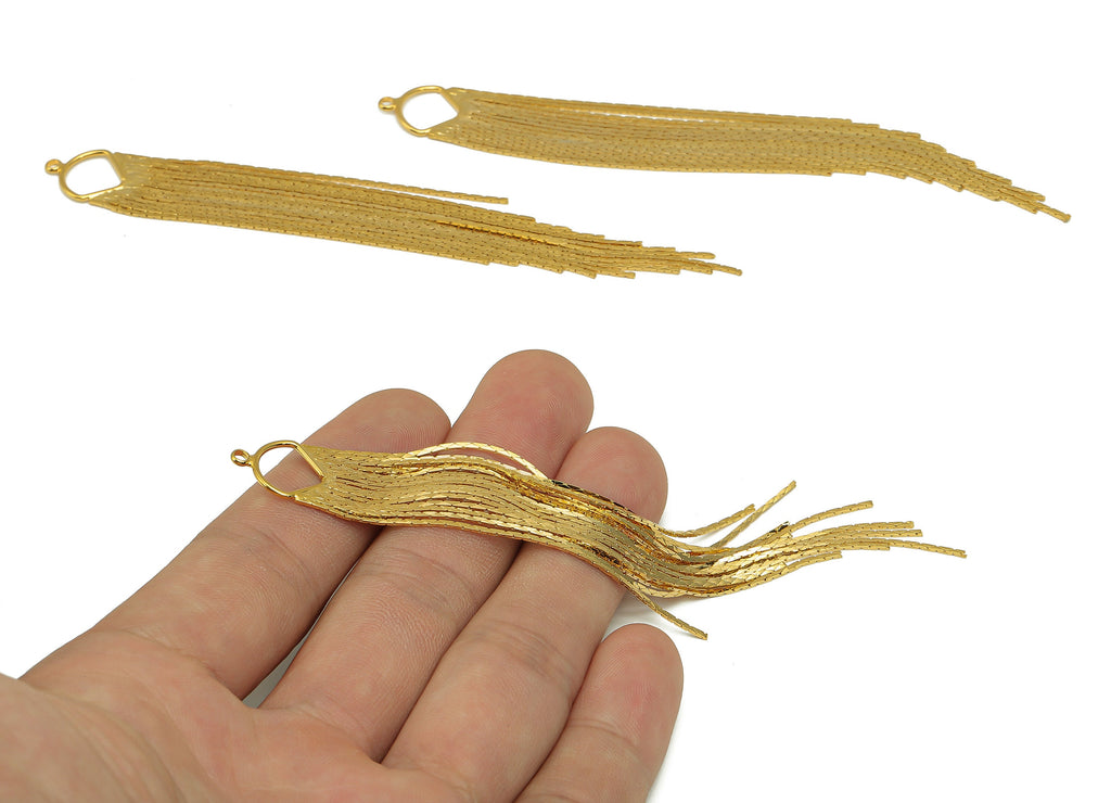 Brass Fan Snake Tassel Chain Earring - Hanging Chain Earring With Loop - Snake Chain - 18K Real Gold Plating - 115x12.3x1.2mm - RGP4723 - DOMEDBAZAAR
