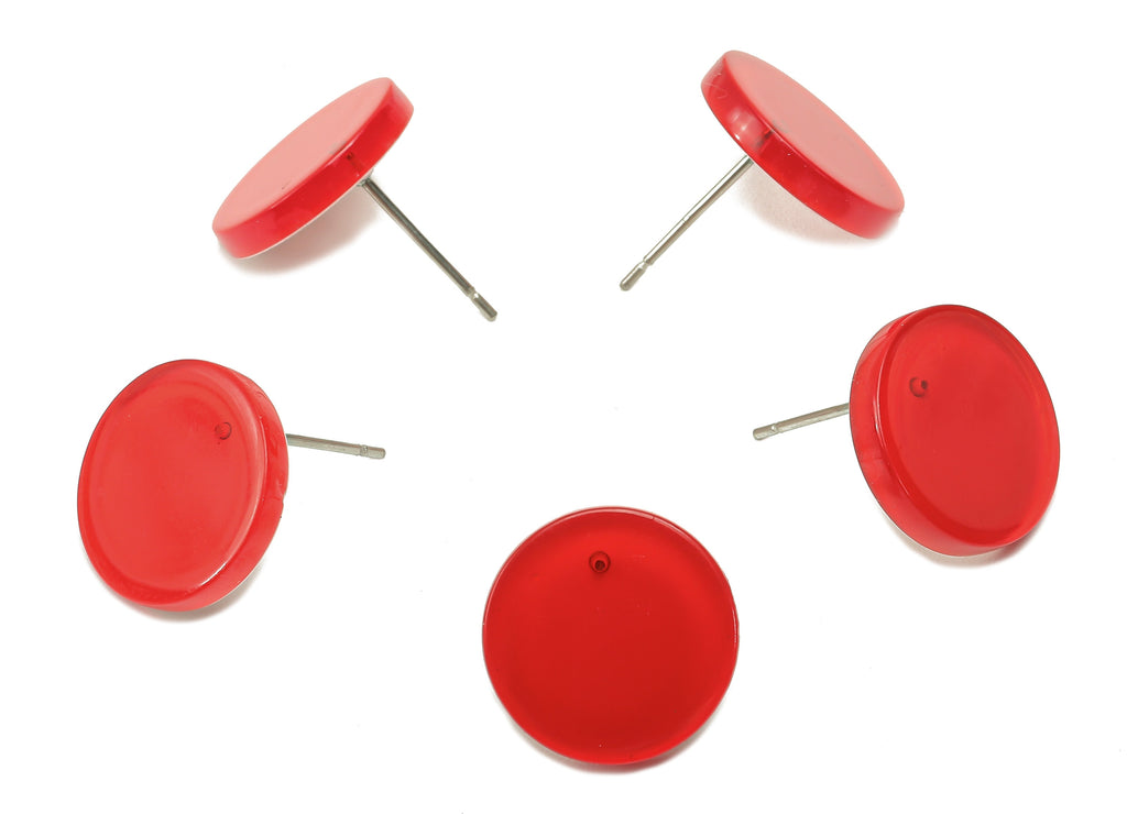 Acrylic Round Stud Earring - Red Circle Earrings Post - 316 Stainless Steel Stud - Color Code: A835 - 14.23x14.22x2.16mm - AC2554-A835 - DOMEDBAZAAR