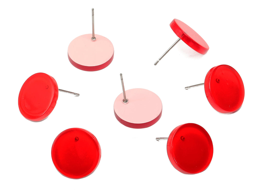 Acrylic Round Stud Earring - Red Circle Earrings Post - 316 Stainless Steel Stud - Color Code: A835 - 14.23x14.22x2.16mm - AC2554-A835 - DOMEDBAZAAR