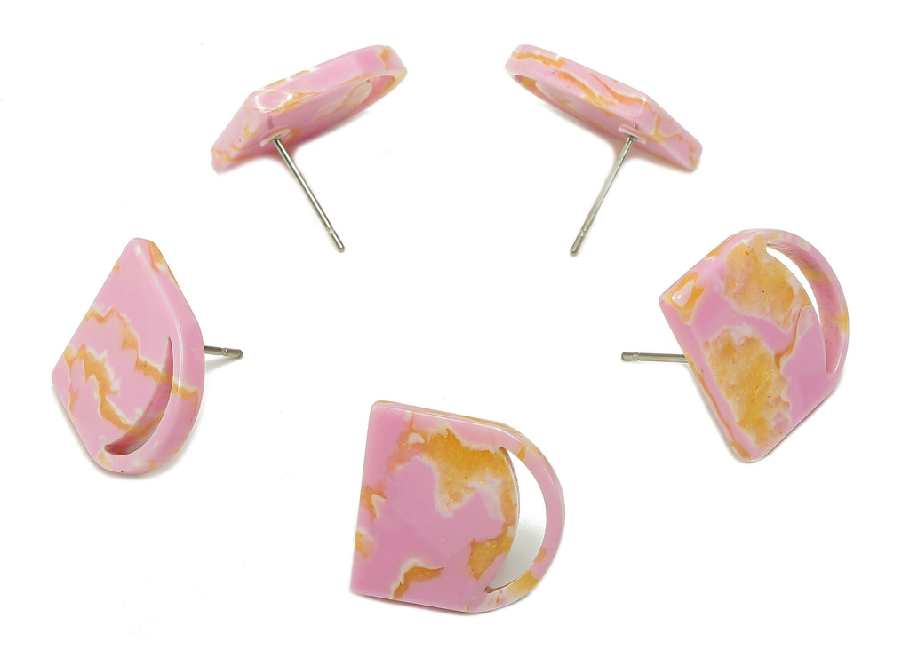 Acetate Pink Domed Moon Stud Earring - Crescent Earring Post - 316 Stainless Steel Stud - Color Code: A845 - 13.76x13.5x0.22mm - AC2556-A845 - DOMEDBAZAAR