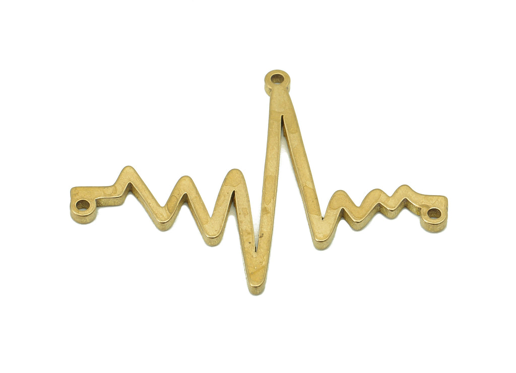 Brass Electrocardiogram Earring Connector - Raw Brass Heart Rate Earring - Pendant With 2 Loops -  Necklace Charm - 30.3x22.4x1.2mm - PP8183 - DOMEDBAZAAR