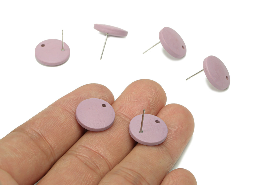 Hemu Round Earring Post - Purple Round Stud Earring With Hole - Hemu Circle Stud Earring - 316 Stainless Steel Stud - 15.1x15.1x4mm - BB1296 - DOMEDBAZAAR