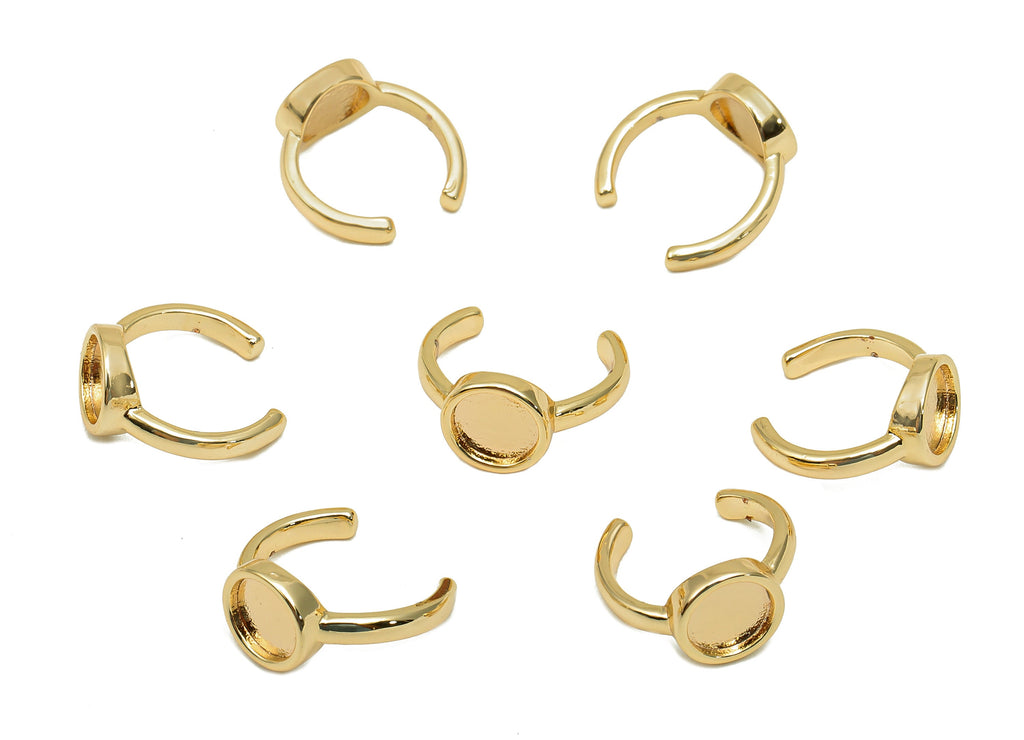 Brass Cabachon Open Round C Ring - Round Hoop Ear Clip - Circle Hoop Earring Cuff - 18K Real Gold Plating Cuff Ear - 11.9x11.7x1.8mm-RGP5713 - DOMEDBAZAAR