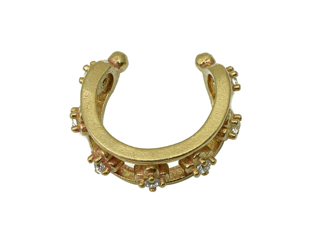 Brass Flower Open Round C Ring - Raw Brass Septum Ring With Zircon - Huggie Hoop Cuff Earring - Cartilage Earring - 14.6x4.2x2.5mm - PP8158 - DOMEDBAZAAR
