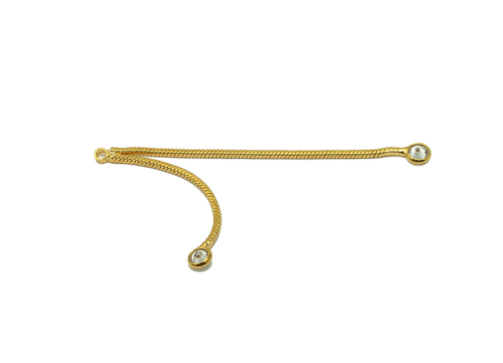 Brass Snake Chain Tassel Earring - Chain Earrings With Zircons - Pendant With Loop - 18K Real Gold Plating Charm - 46.1x2.4x1.2mm - RGP5720 - DOMEDBAZAAR