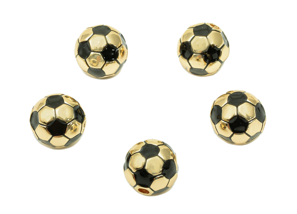 Brass Enamel Soccer Ball Beads - Round Ball Spacer Beads Necklace - Beads For Bracelet - 18K Real Gold Plating - 9.9x7.1x1.4mm - RGP5736 - DOMEDBAZAAR