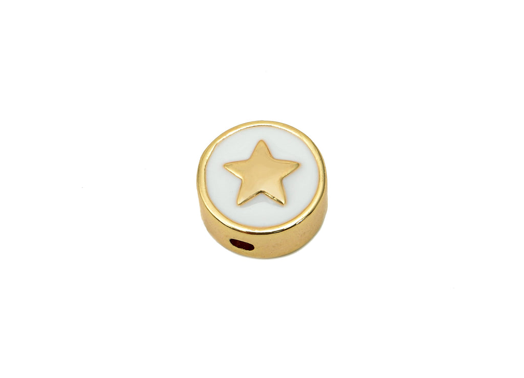 Brass Enamel Round Star Charm - Circle Spot Spacer Necklace - Dots Spacer Bracelet - 18K Real Gold Plating - 10.2x10.2x0.8mm - RGP5742A - DOMEDBAZAAR