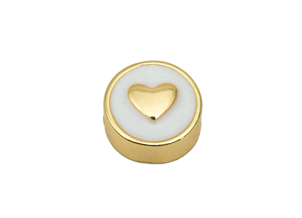Brass Enamel Round Heart Charm - Circle Spot Spacer Necklace - Dots Spacer Bracelet - 18K Real Gold Plating - 10.2x10.2x0.8mm - RGP5742B - DOMEDBAZAAR