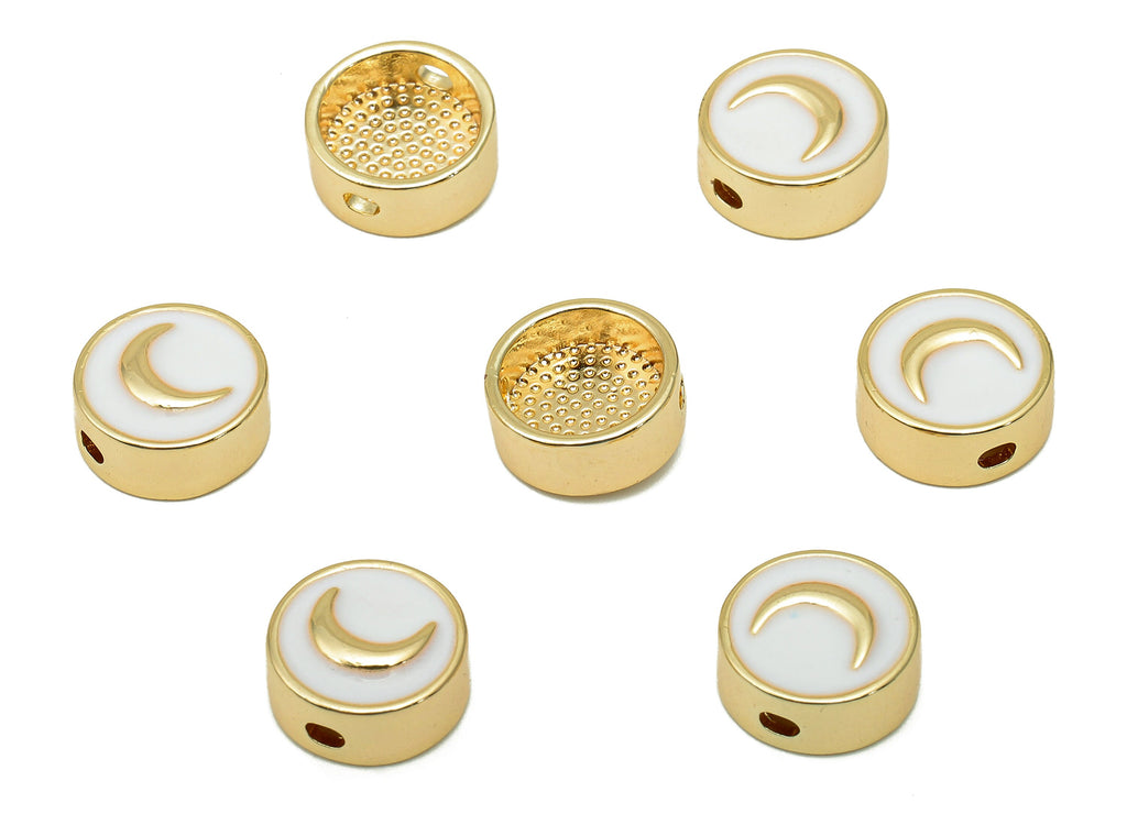 Brass Enamel Round Crescent Charm - Circle Spot Spacer Necklace - Dots Spacer Bracelet - 18K Real Gold Plating - 10.2x10.2x0.8mm - RGP5742C - DOMEDBAZAAR