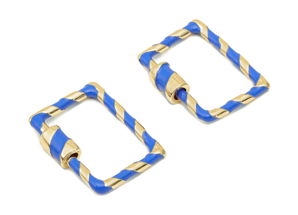 Brass Enamel Rectangle Screw Clasp - Navy Twisted Turnbuckle Lock - Buckle Carabiner - 18K Real Gold Plating - 25x19.4x2.3mm - RGP5750 - DOMEDBAZAAR