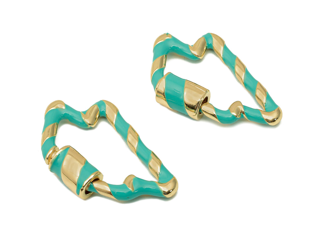 Brass Enamel Lightning Screw Clasp - Green Twisted Turnbuckle Lock - Buckle Carabiner - 18K Real Gold Plating - 26.2x16.7x2.3mm - RGP5752 - DOMEDBAZAAR