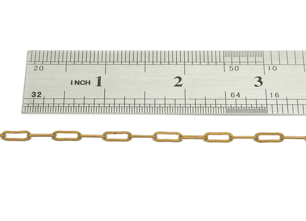 Brass Oval Rectangle Cable Chain - Raw Brass Paper Clip Layering Chain - Soldered Flat Chain - Textured Chain - 9.2x3.2x0.6mm - CC1219 - DOMEDBAZAAR