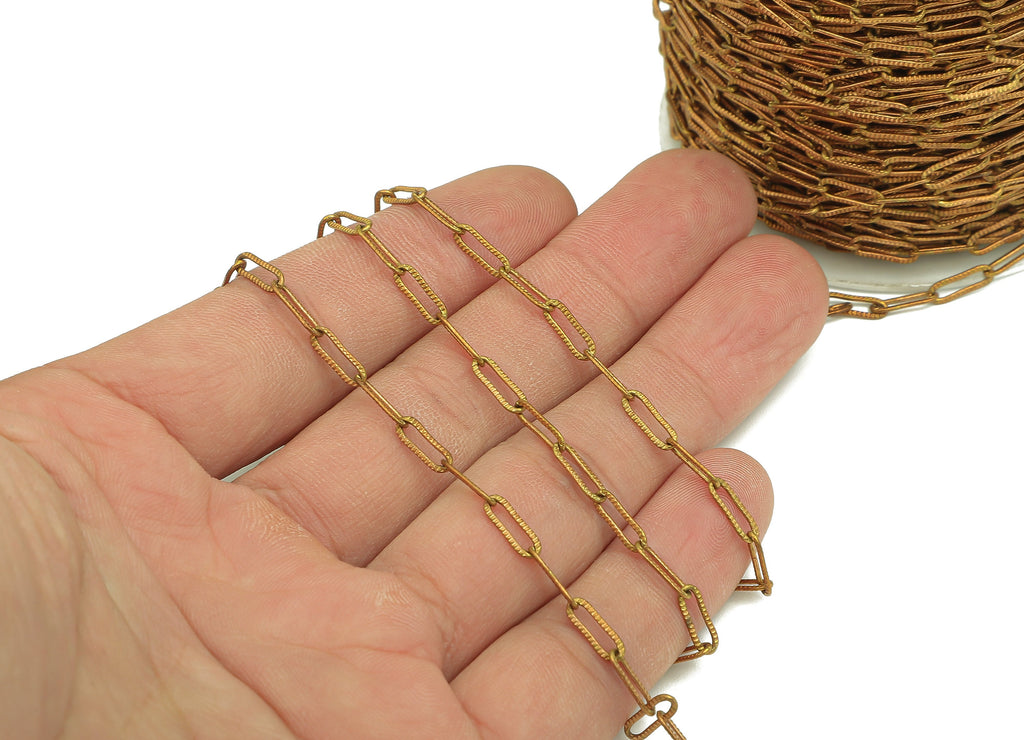 Brass Oval Rectangle Cable Chain - Raw Brass Paper Clip Layering Chain - Soldered Flat Chain - Textured Chain - 9.2x3.2x0.6mm - CC1219 - DOMEDBAZAAR