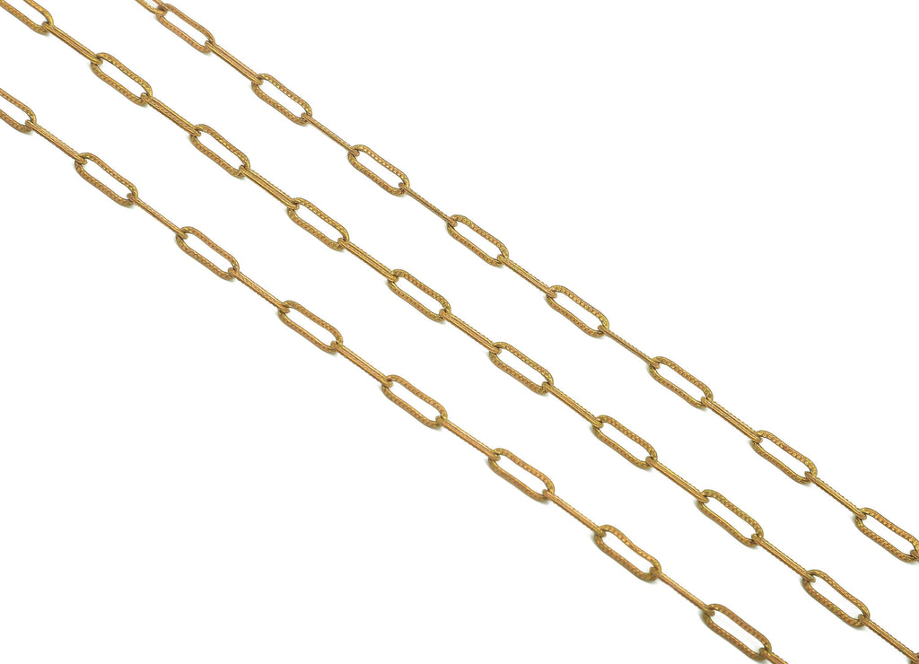 Brass Oval Rectangle Cable Chain - Raw Brass Paper Clip Layering Chain - Soldered Flat Chain - Textured Chain - 9.2x3.2x0.6mm - CC1219 - DOMEDBAZAAR