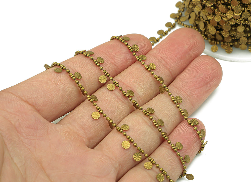 Brass Flower Satellite Ball Chain - Raw Brass Beaded Ball Chain - Soldered Necklace Chain - Round Chain Bracelet - 5.5x3.5x1.5mm - CC1226 - DOMEDBAZAAR