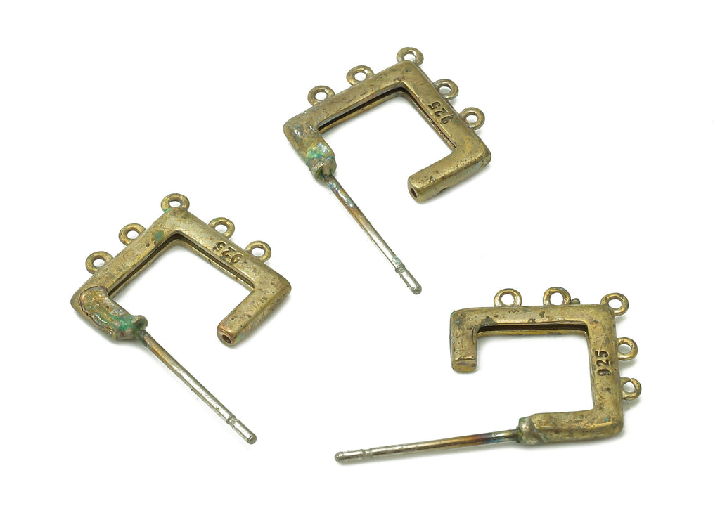 Brass Open Square Stud Earring - Raw Brass Hoop Earring Stud - Earring Post With 5 Loops  - 316 Stainless Steel - 14.2x12x1.6mm - PP7615A - DOMEDBAZAAR