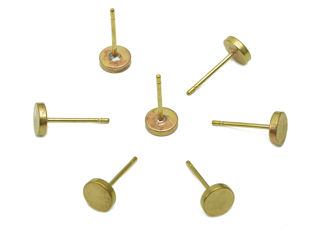 Brass Mini Thick Round Earring Posts - Raw Brass Mini Circle Earring Stud - Brass Stud - Earring Findings - 5.9x5.9x1.4mm - PP8049 - DOMEDBAZAAR