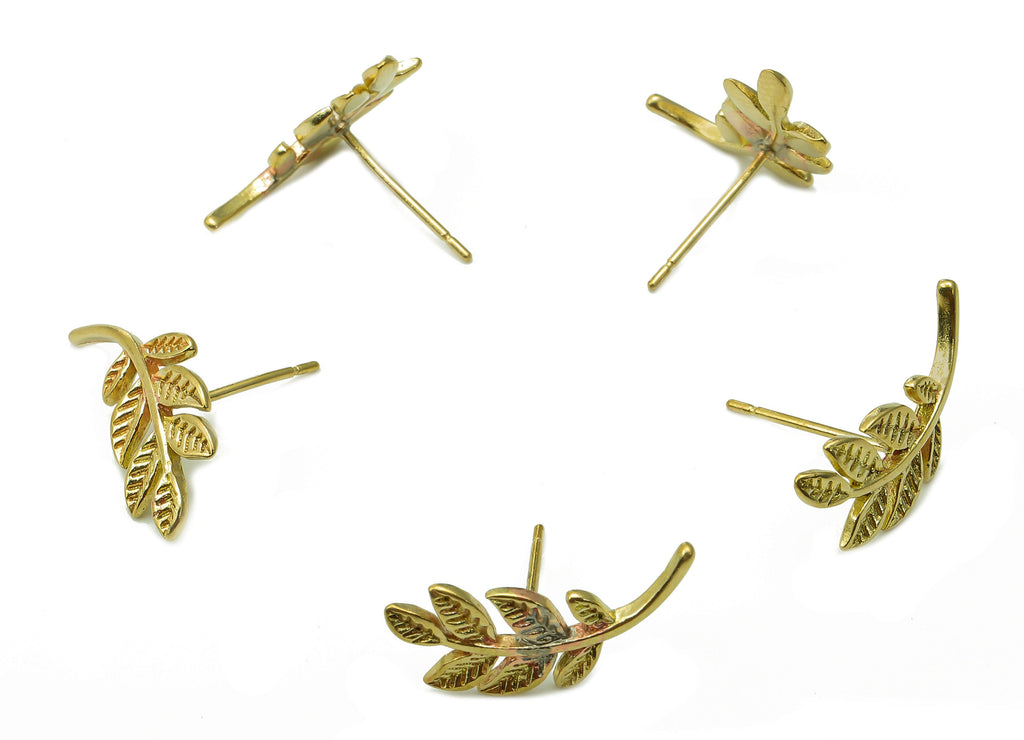 Brass Leaf Earring Posts - Raw Brass Leaves Stud Earring - Brass Stud - Earring Findings - 19x8.3x1.3mm - PP8051 - DOMEDBAZAAR