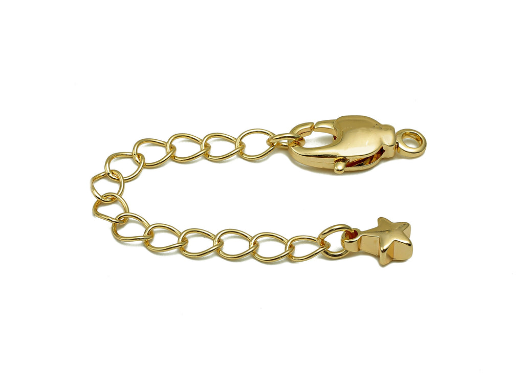 Extender Curb Chain - Extender Safety Clasp - Star Lobster Clasp - Extension Chain - Parrot Clasps - 18K Real Gold Plating -75x7x3mm-RGP5568 - DOMEDBAZAAR