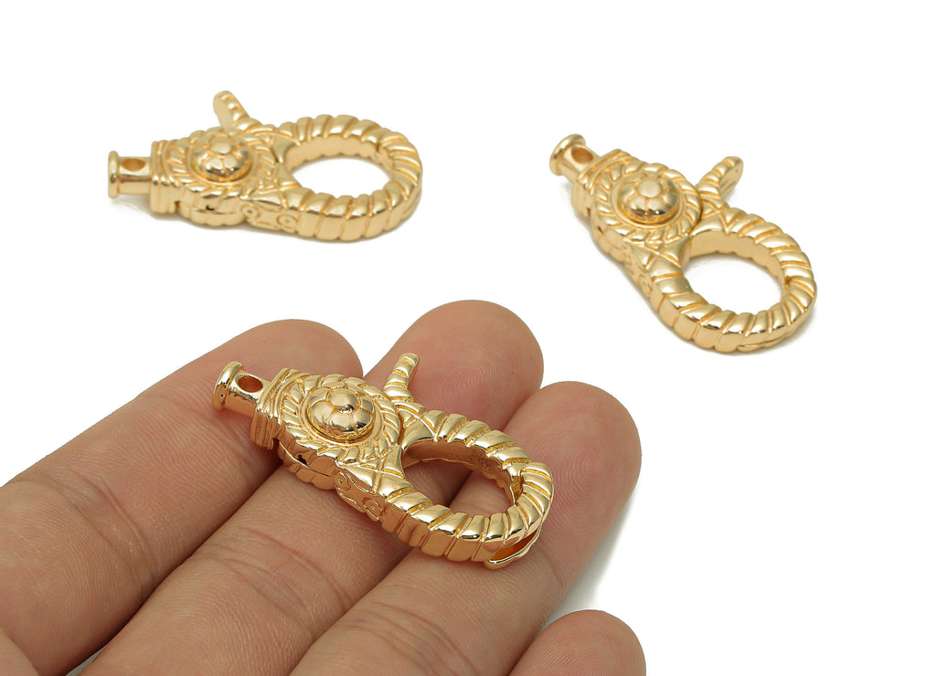 Brass Thick Lobster Clasp - Huge Gold Parrot Clasp - Twisted Buckle - Thick Carabiner - 18K Real Gold Plating - 39.7x25.3x9.4mm -RGP5695 - DOMEDBAZAAR