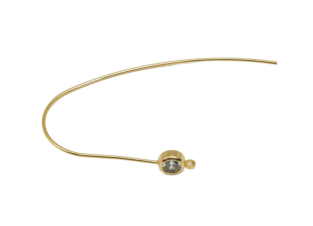 Brass Zircon Earring Wires - Gold Hook Wire With Loop - Ears Wire Hooks - Earring Findings - 18K Real Gold Plating - 45.2x29.2x2.4mm-RGP4692 - DOMEDBAZAAR