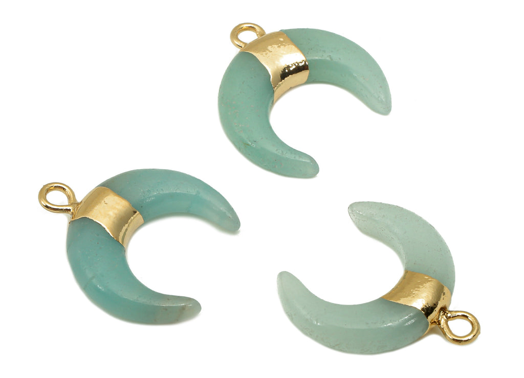 Brass Light Green Crescent Amazonite - Moon Gemstone Pendant With Loop - Natural Stone - Gold Tone Plated Brass - 15.7x18.2x3.7mm - NS1889B - DOMEDBAZAAR