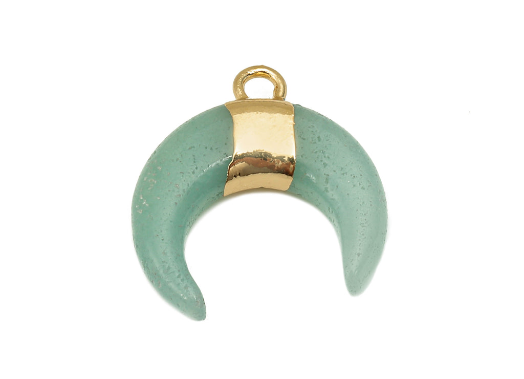 Brass Light Green Crescent Amazonite - Moon Gemstone Pendant With Loop - Natural Stone - Gold Tone Plated Brass - 15.7x18.2x3.7mm - NS1889B - DOMEDBAZAAR