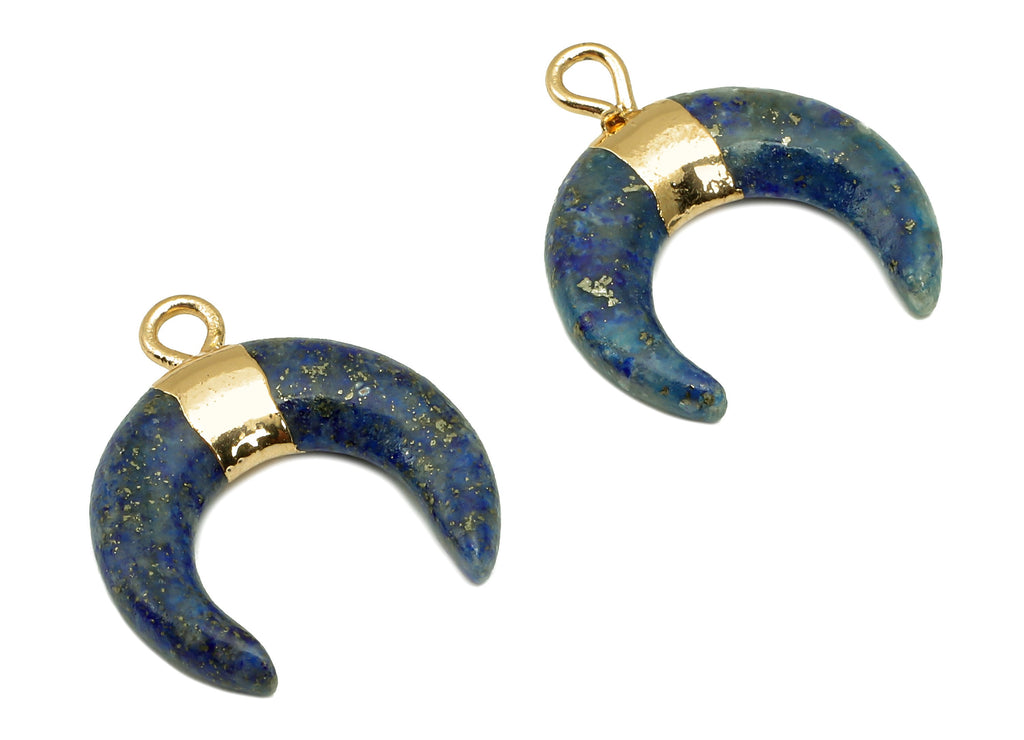 Brass Navy Crescent Lapis Lazuli - Moon Gemstone Pendant With Loop - Natural Stone - Gold Tone Plated Brass - 15.7x18.2x3.7mm - NS1889C - DOMEDBAZAAR