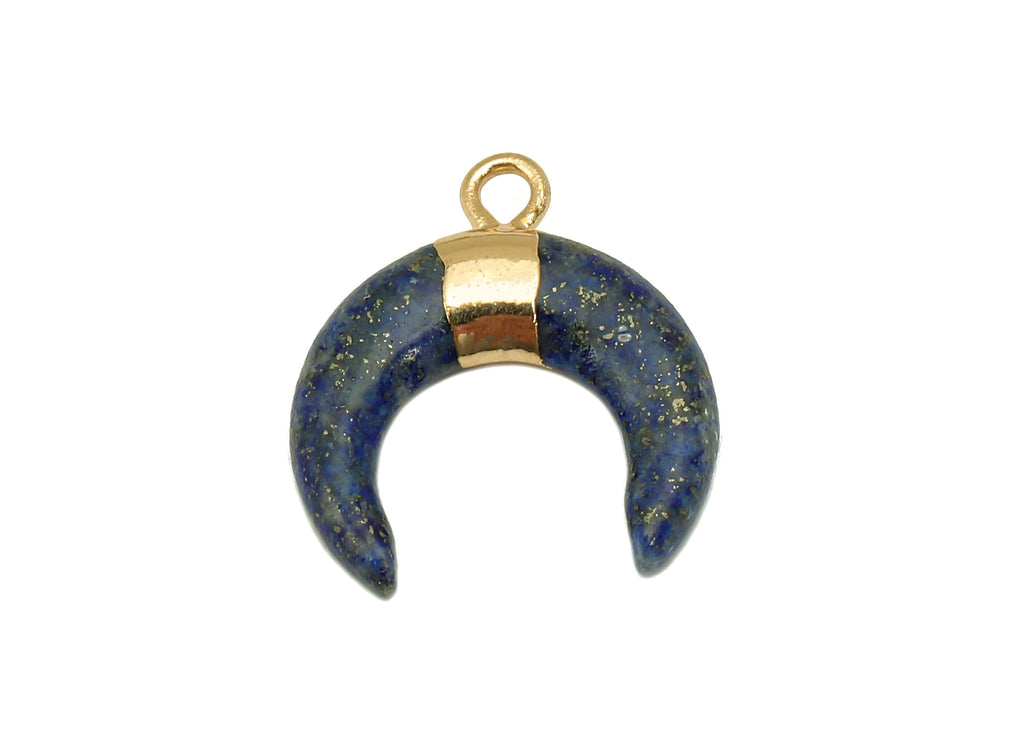 Brass Navy Crescent Lapis Lazuli - Moon Gemstone Pendant With Loop - Natural Stone - Gold Tone Plated Brass - 15.7x18.2x3.7mm - NS1889C - DOMEDBAZAAR