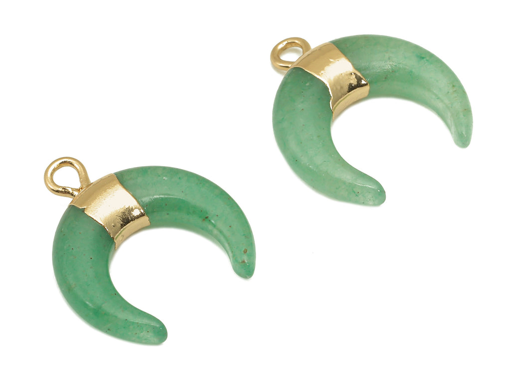Brass Green Crescent Aventurine - Moon Gemstone Pendant With Loop - Natural Stone - Gold Tone Plated Brass - 15.7x18.2x3.7mm - NS1889D - DOMEDBAZAAR