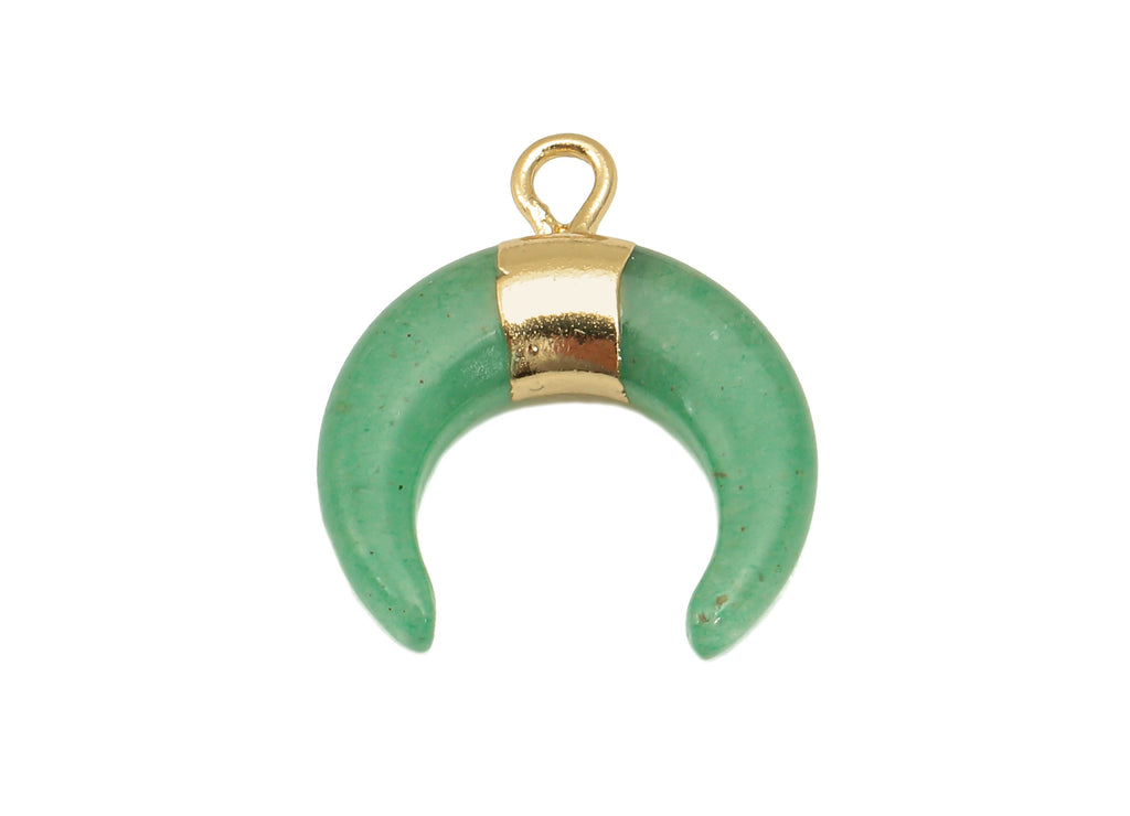 Brass Green Crescent Aventurine - Moon Gemstone Pendant With Loop - Natural Stone - Gold Tone Plated Brass - 15.7x18.2x3.7mm - NS1889D - DOMEDBAZAAR