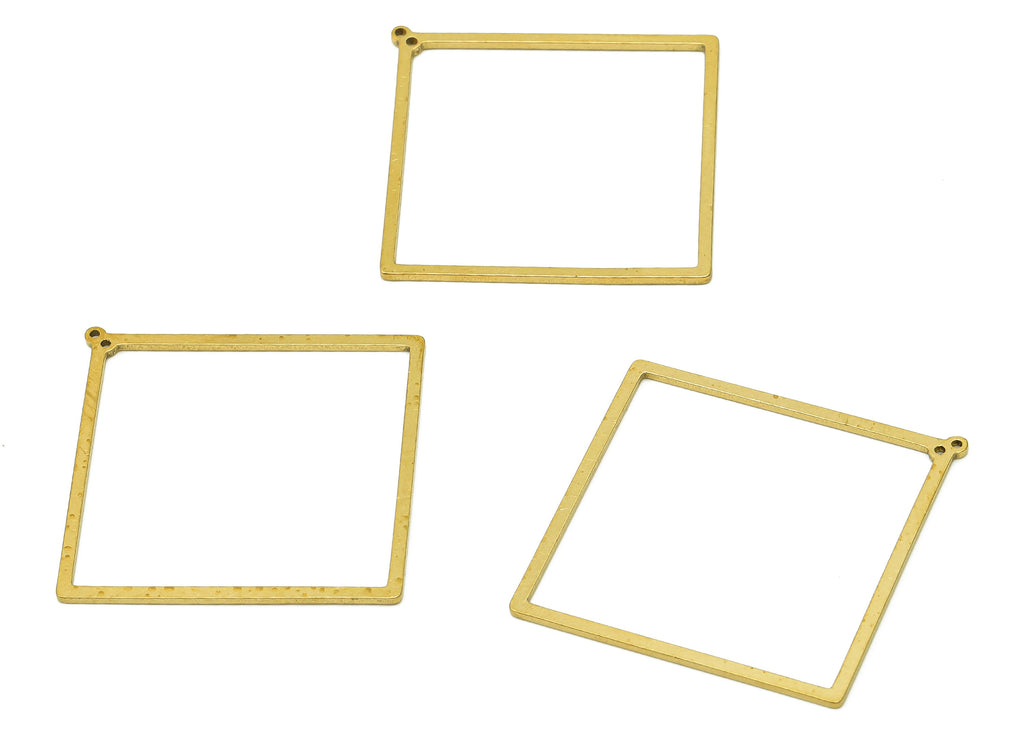 Brass Square Earring Connector - Raw Brass Rhombus Earring Charms - Pendant With 2 Holes - Connector Charm - 45.7x44.4x0.9mm - PPZ0205 - DOMEDBAZAAR
