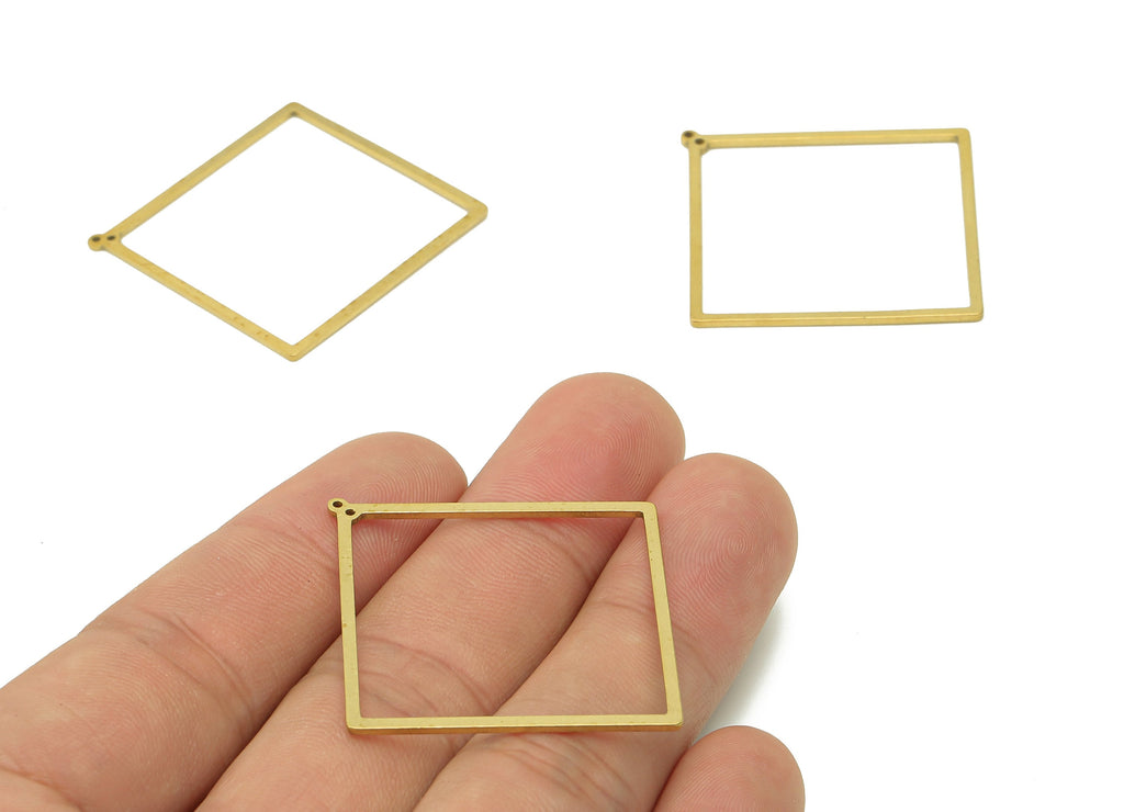 Brass Square Earring Connector - Raw Brass Rhombus Earring Charms - Pendant With 2 Holes - Connector Charm - 45.7x44.4x0.9mm - PPZ0205 - DOMEDBAZAAR