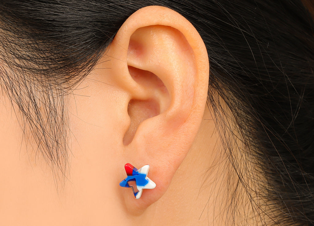 Acetate Mini Star Earring Post - Acetate Star Earring Stud - American Flag Colors - Color Code: A73 - 11.9x11.9x2.8mm - AC1138-A73 - DOMEDBAZAAR