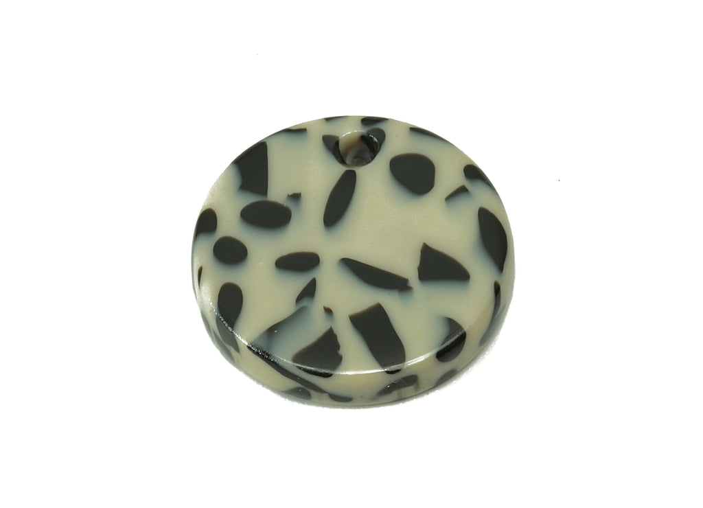 Acetate Acid Coin Earring Charm - Round Black Spots Earring - Circle Pendant With Hole - Color Code: A785 - 15.07x15.06x2.48mm - AC1064-A785 - DOMEDBAZAAR